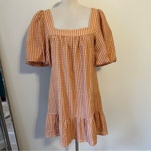Marie Oliver Kaylee Puff Sleeve Mini Shift Dress Desert Color Size S Orange
